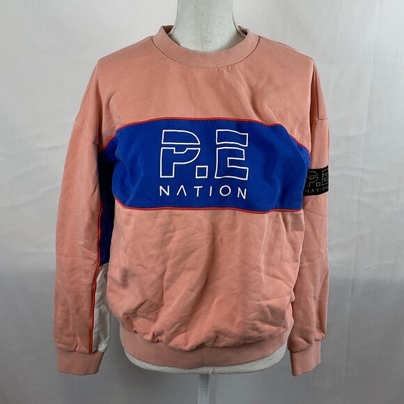 P.E. Nation Sweatshirt Style Top S Peach Blue Red Crewneck Long Sleeve - Picture 1 of 12